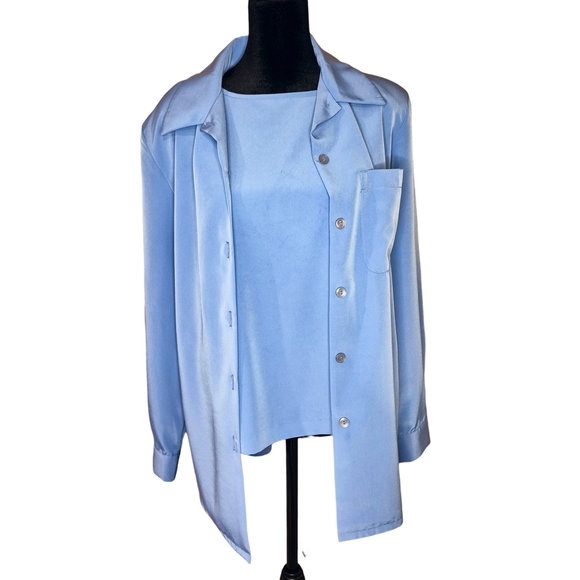 Bedford Fair Tops - Bedford Fair Blue 2-Piece Blouse & Tank Set | Vintage Style | Size Medium Set